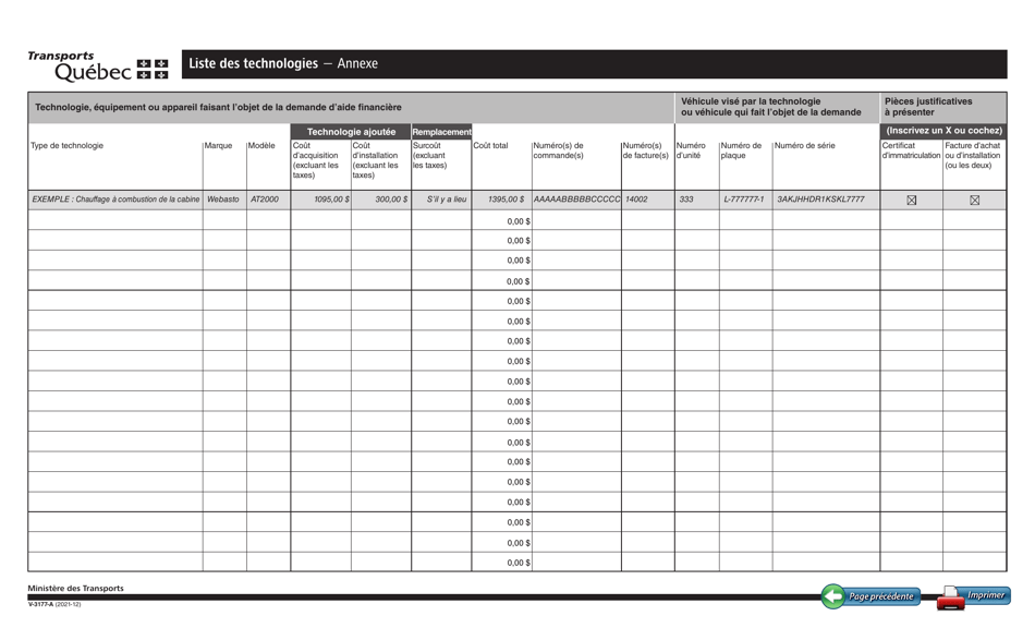Forme V-3177 Demande Daide Financiere Pour Lacquisition Dune Technologie - Programme Ecocamionnage - Quebec, Canada (French), Page 4