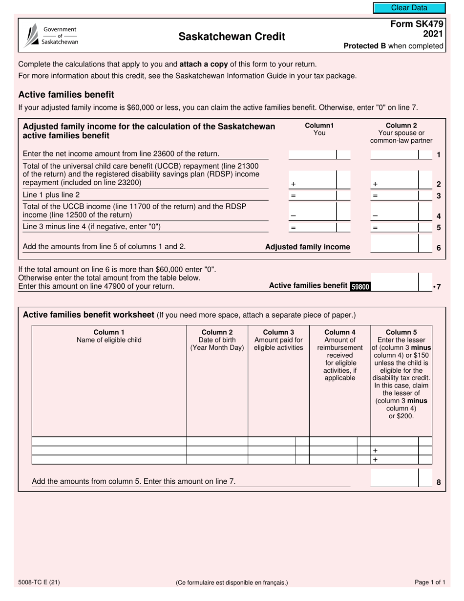 Form SK479 (5008-TC) Saskatchewan Credit - Canada, Page 1