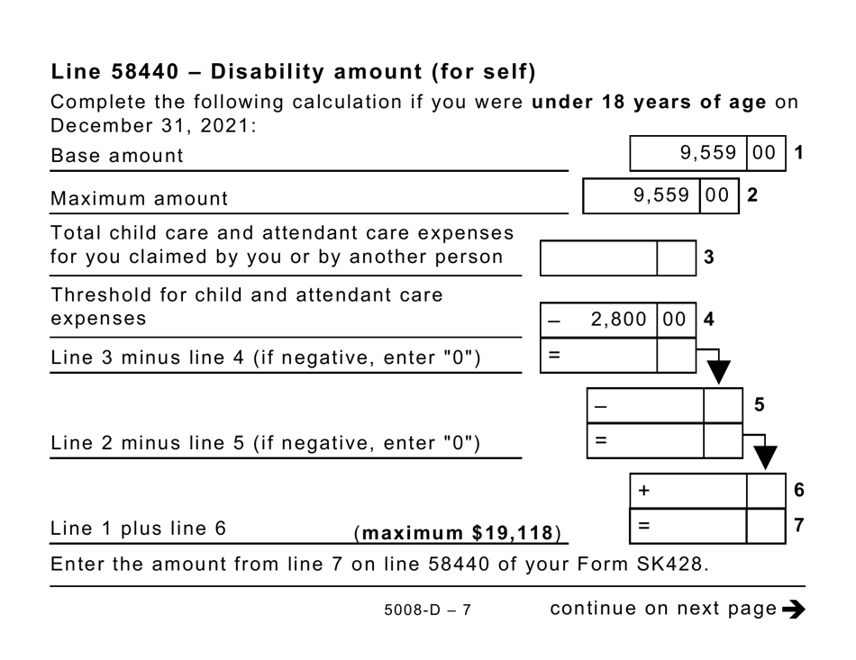 Form 5008-D Worksheet SK428 Saskatchewan Tax (Large Print) - Canada, Page 7