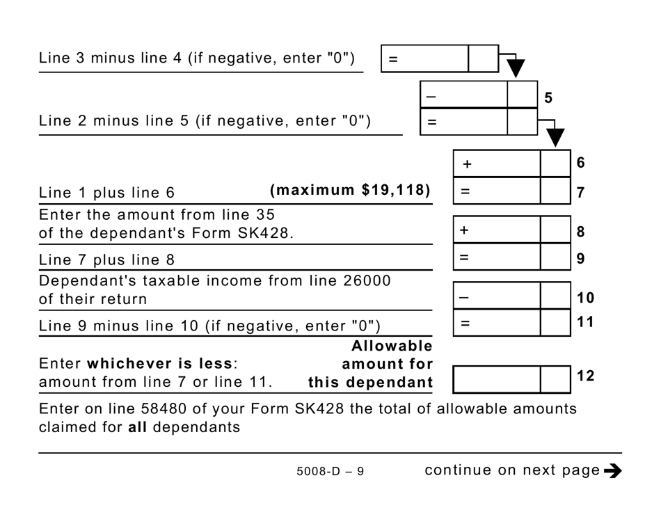 Form 5008-D Worksheet SK428 Saskatchewan Tax (Large Print) - Canada, Page 9