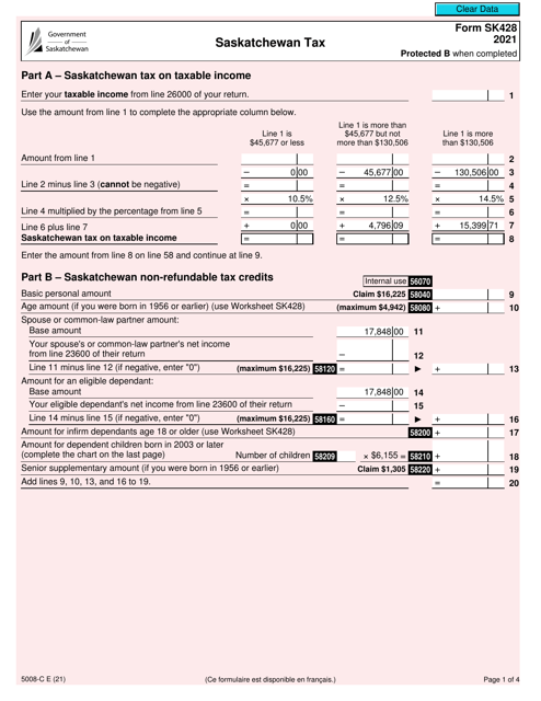 Form SK428 (5008-C) 2021 Printable Pdf