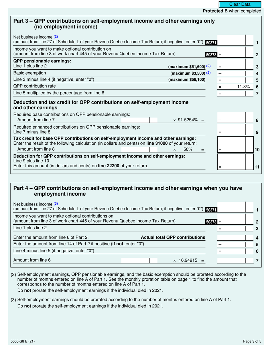 Form 5005-S8 Schedule 8 Quebec Pension Plan Contributions - Canada, Page 3
