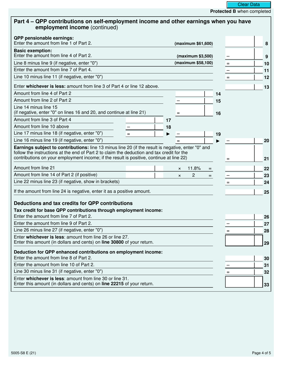 Form 5005-S8 Schedule 8 Quebec Pension Plan Contributions - Canada, Page 4