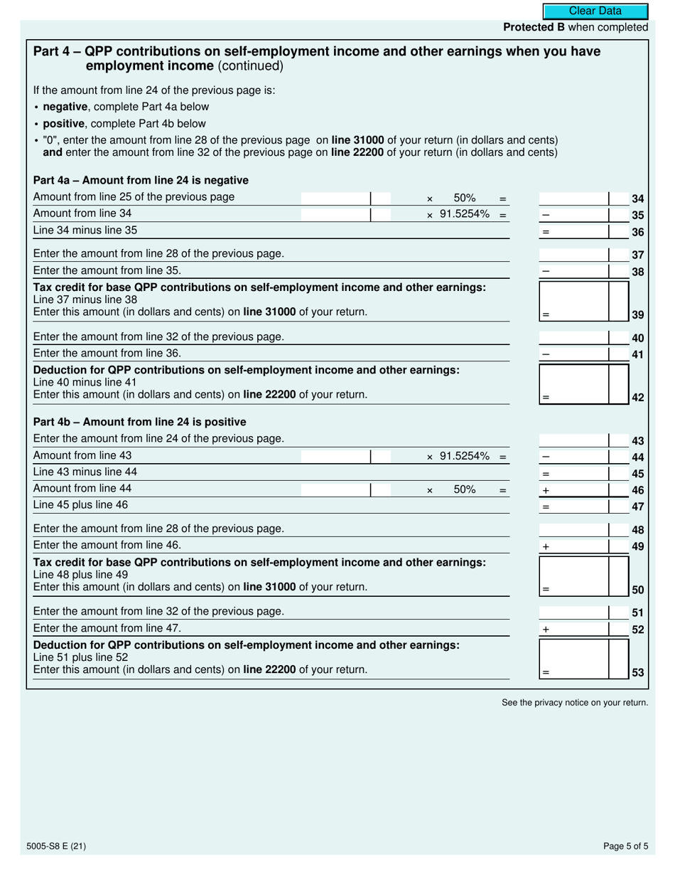 Form 5005-S8 Schedule 8 Quebec Pension Plan Contributions - Canada, Page 5