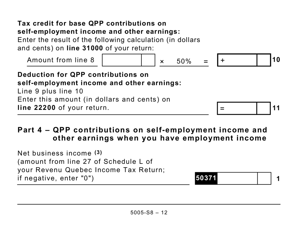 Form 5005-S8 Schedule 8 Quebec Pension Plan Contributions (Large Print) - Canada, Page 12