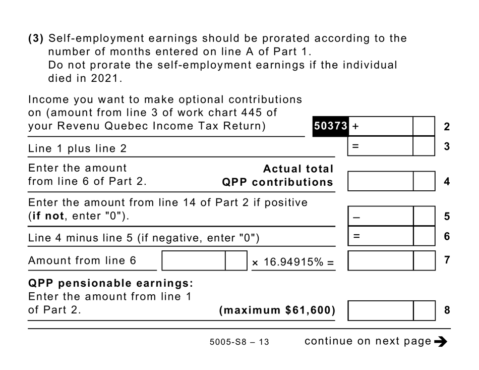 Form 5005-S8 Schedule 8 Quebec Pension Plan Contributions (Large Print) - Canada, Page 13