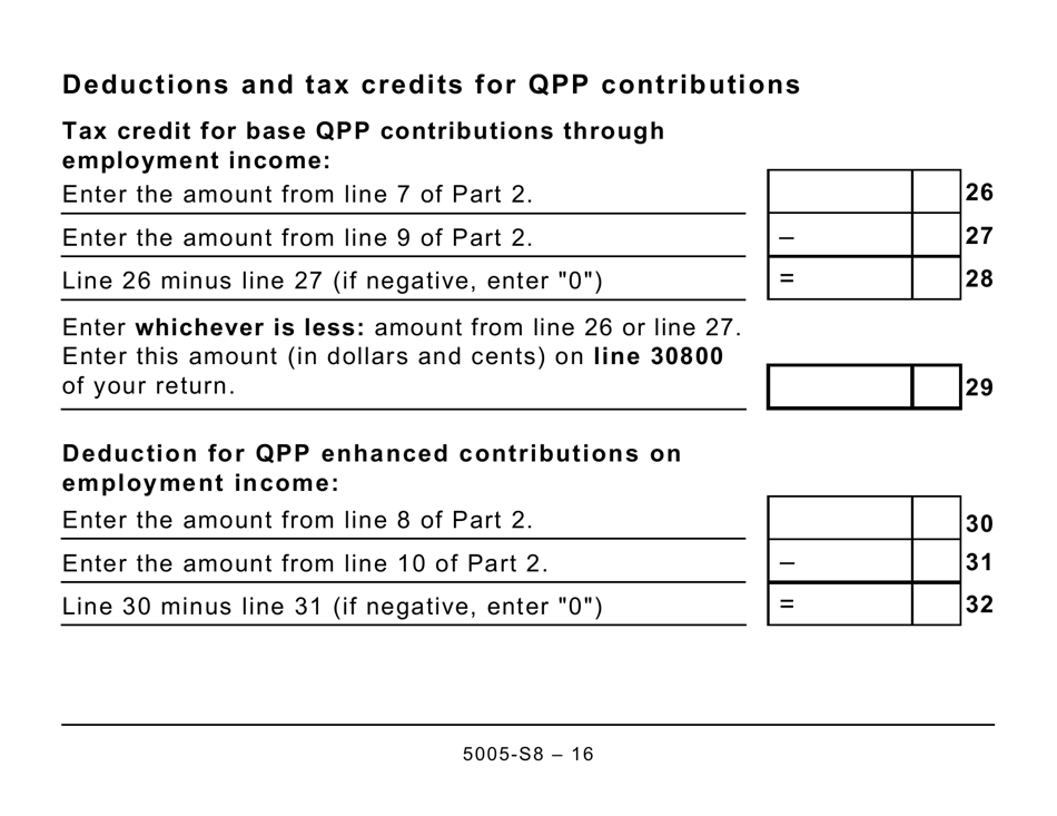 Form 5005-S8 Schedule 8 Quebec Pension Plan Contributions (Large Print) - Canada, Page 16