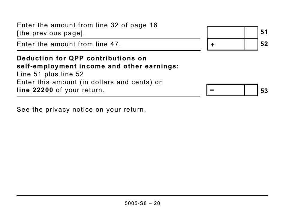 Form 5005-S8 Schedule 8 Quebec Pension Plan Contributions (Large Print) - Canada, Page 20