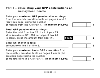 Form 5005-S8 Schedule 8 Quebec Pension Plan Contributions (Large Print) - Canada, Page 6