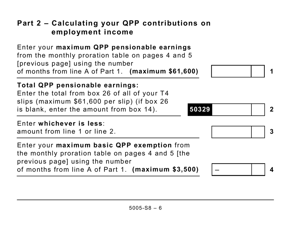 Form 5005-S8 Schedule 8 Quebec Pension Plan Contributions (Large Print) - Canada, Page 6