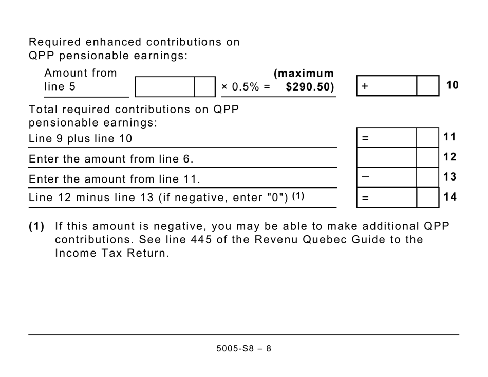Form 5005-S8 Schedule 8 Quebec Pension Plan Contributions (Large Print) - Canada, Page 8