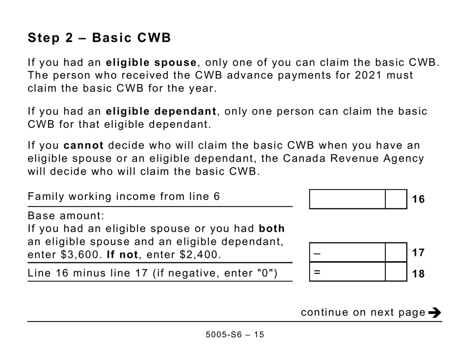 Form 5005-S6 Schedule 6 Canada Workers Benefit - Quebec (Large Print) - Canada, Page 15