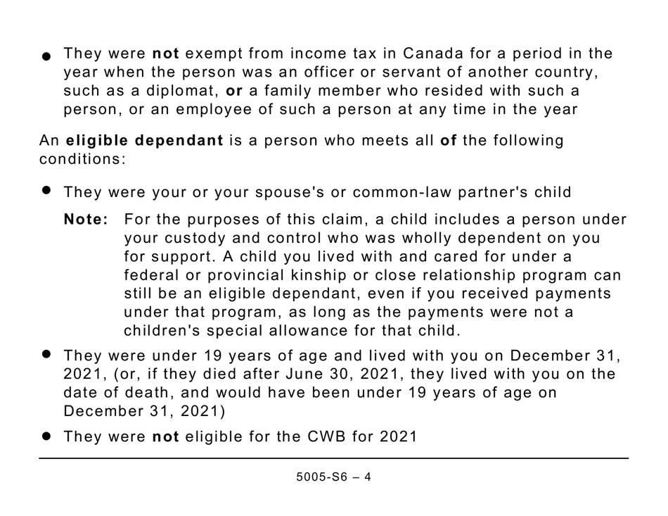 Form 5005-S6 Schedule 6 Canada Workers Benefit - Quebec (Large Print) - Canada, Page 4