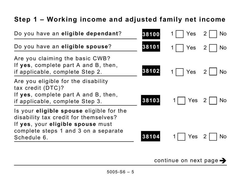 Form 5005-S6 Schedule 6 Canada Workers Benefit - Quebec (Large Print) - Canada, Page 5
