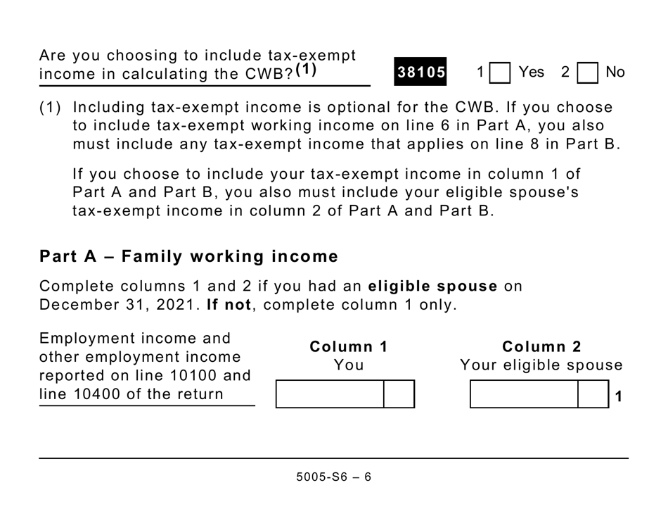 Form 5005-S6 Schedule 6 Canada Workers Benefit - Quebec (Large Print) - Canada, Page 6
