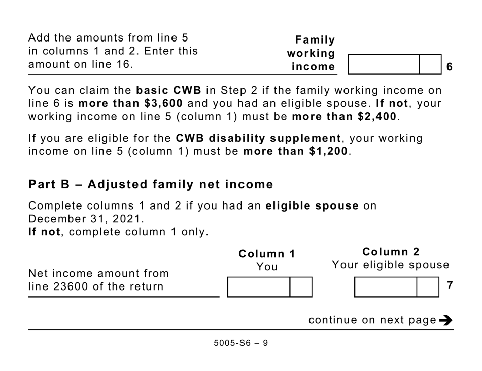 Form 5005-S6 Schedule 6 Canada Workers Benefit - Quebec (Large Print) - Canada, Page 9