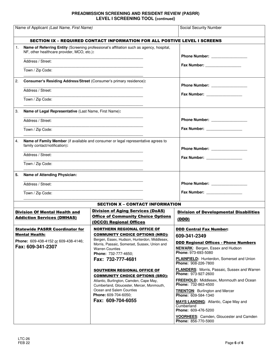 Form LTC-26 Pre-admission Screening and Resident Review (Pasrr) Level I Screen - New Jersey, Page 6