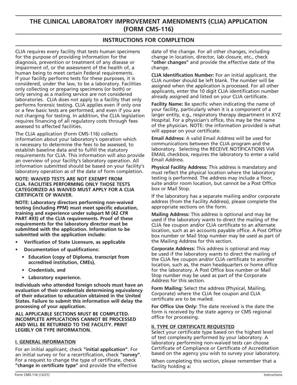 Form CMS-116 Clinical Laboratory Improvement Amendments (Clia) Application for Certification, Page 6