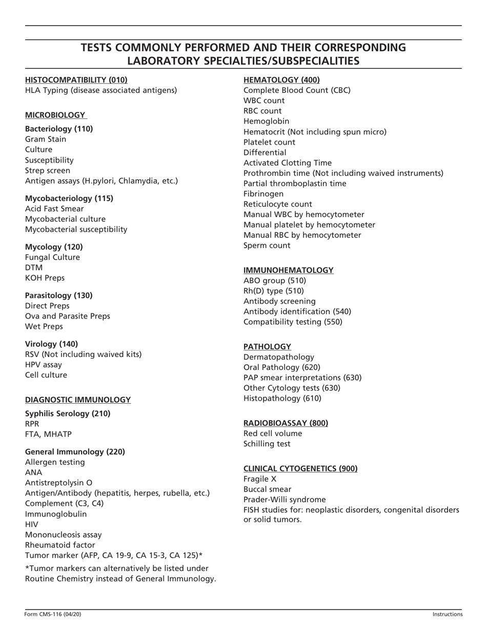 Form CMS-116 Clinical Laboratory Improvement Amendments (Clia) Application for Certification, Page 8