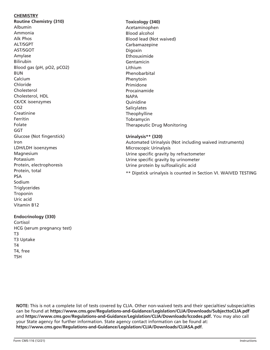 Form CMS-116 Clinical Laboratory Improvement Amendments (Clia) Application for Certification, Page 9