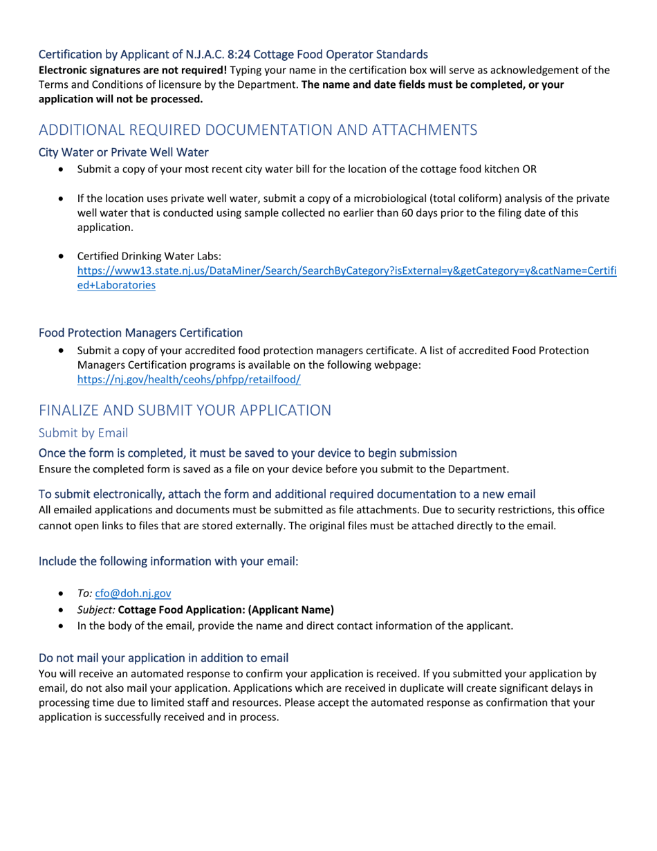 Instructions for Form CFO-1 Application for Cottage Food Operator Permit - New Jersey, Page 4