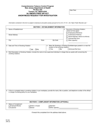 Document preview: Form OC-58 Nj Smoke-Free Air Act Anonymous Request for Investigation - New Jersey