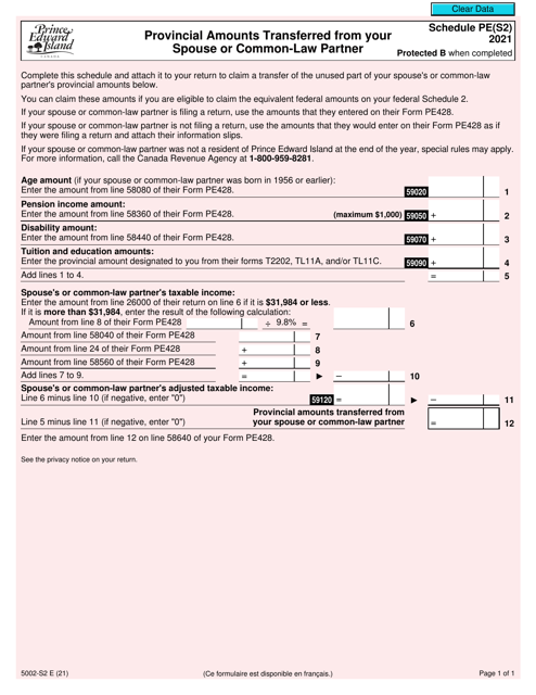 Form 5002-S2 Schedule PE(S2) 2021 Printable Pdf