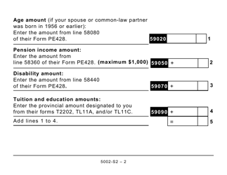 Form 5002-S2 Schedule PE(S2) Provincial Amounts Transferred From Your Spouse or Common-Law Partner (Large Print) - Canada, Page 2