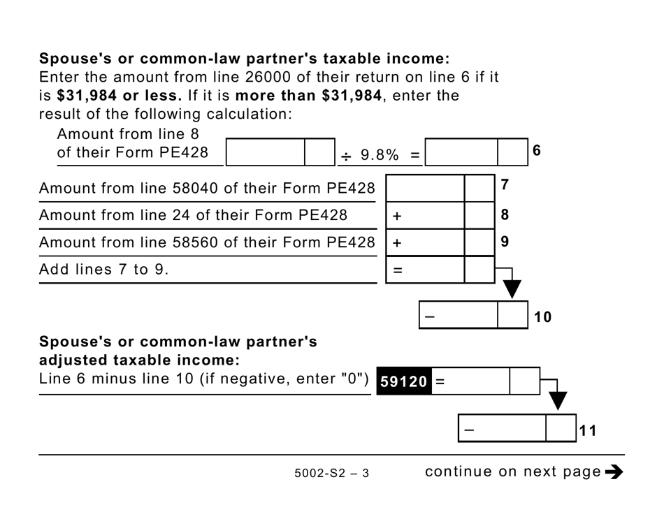 Form 5002-S2 Schedule PE(S2) Provincial Amounts Transferred From Your Spouse or Common-Law Partner (Large Print) - Canada, Page 3