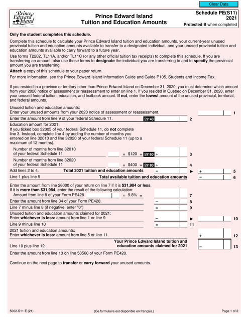 Form 5002-S11 Schedule PE(S11) 2021 Printable Pdf
