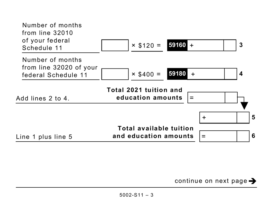 Form 5002-S11 Schedule PE(S11) Prince Edward Island Tuition and Education Amounts (Large Print) - Canada, Page 3