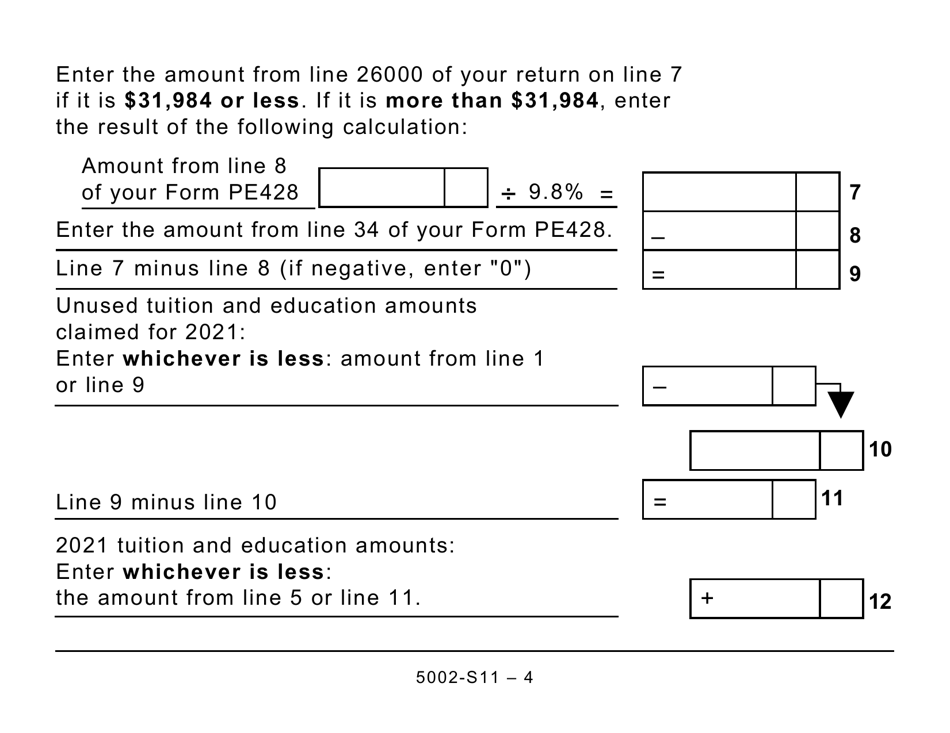 Form 5002-S11 Schedule PE(S11) Prince Edward Island Tuition and Education Amounts (Large Print) - Canada, Page 4