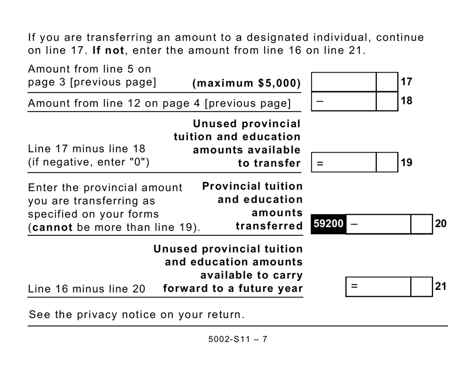 Form 5002-S11 Schedule PE(S11) Prince Edward Island Tuition and Education Amounts (Large Print) - Canada, Page 7