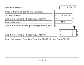 Form 5002-D Worksheet PE428 Prince Edward Island (Large Print) - Canada, Page 2