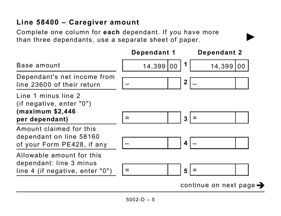 Form 5002-D Worksheet PE428 Prince Edward Island (Large Print) - Canada, Page 5