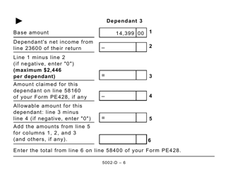 Form 5002-D Worksheet PE428 Prince Edward Island (Large Print) - Canada, Page 6