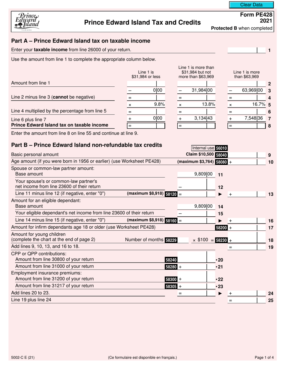Form PE428 (5002-C) Prince Edward Island Tax and Credits - Canada, Page 1
