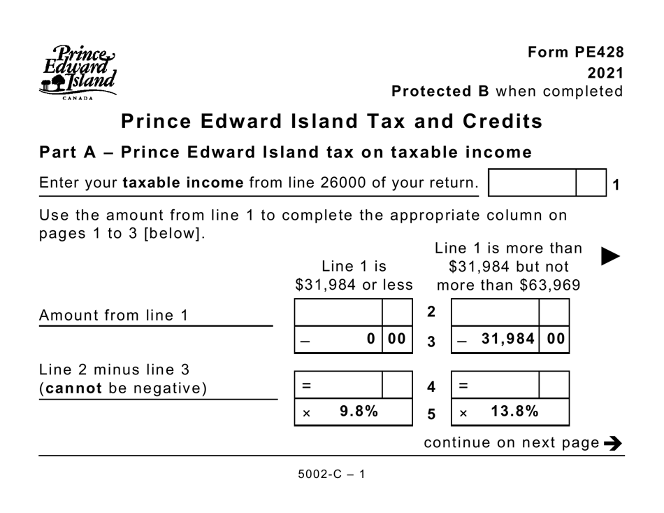 Form PE428 (5002-C) Prince Edward Island Tax and Credits (Large Print) - Canada, Page 1