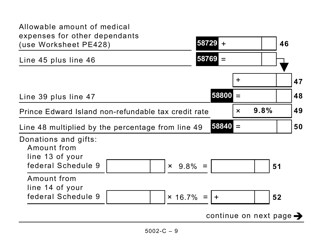 Form PE428 (5002-C) Prince Edward Island Tax and Credits (Large Print) - Canada, Page 9