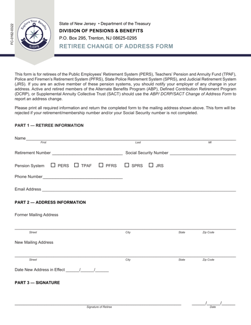Form FC-0162 Retiree Change of Address Form - New Jersey