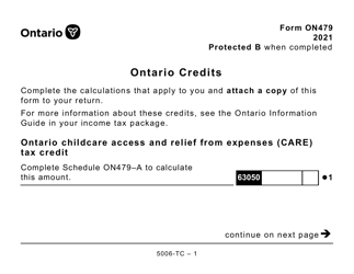Document preview: Form ON479 (5006-TC) Ontario Credits (Large Print) - Canada, 2021