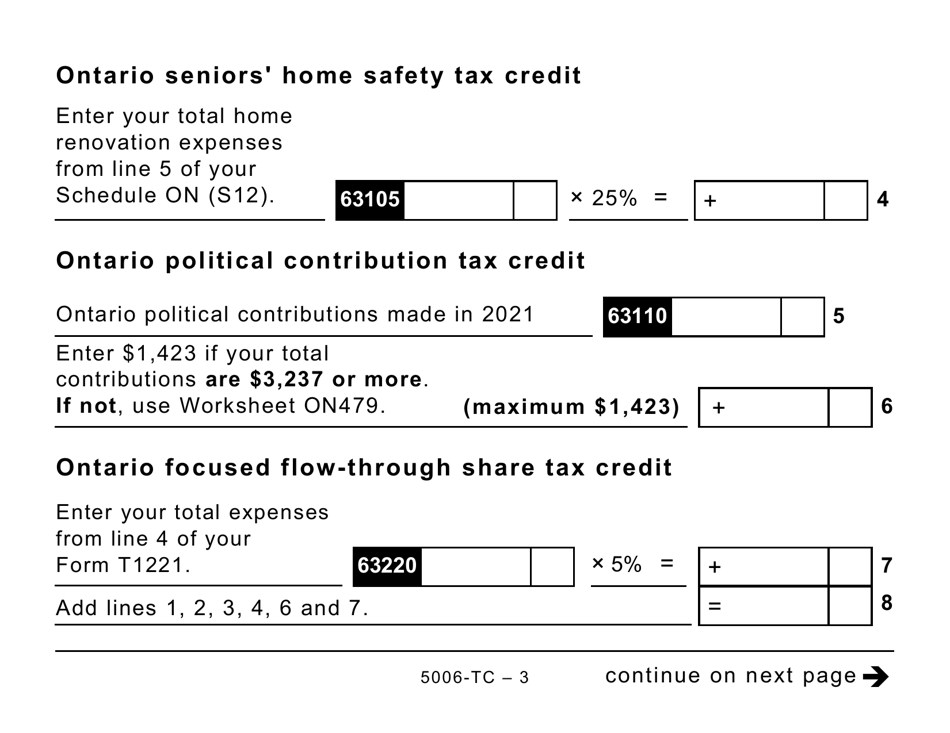 Form ON479 (5006-TC) Ontario Credits (Large Print) - Canada, Page 3