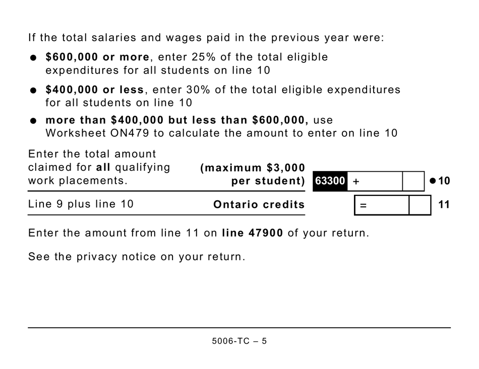 Form ON479 (5006-TC) Ontario Credits (Large Print) - Canada, Page 5