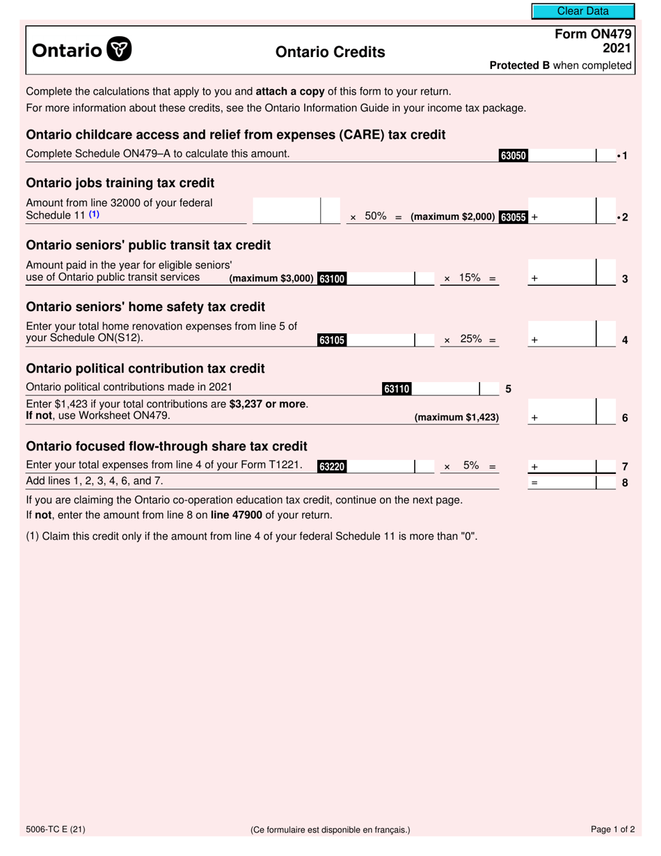 Form ON479 5006 TC 2021 Fill Out Sign Online And Download 