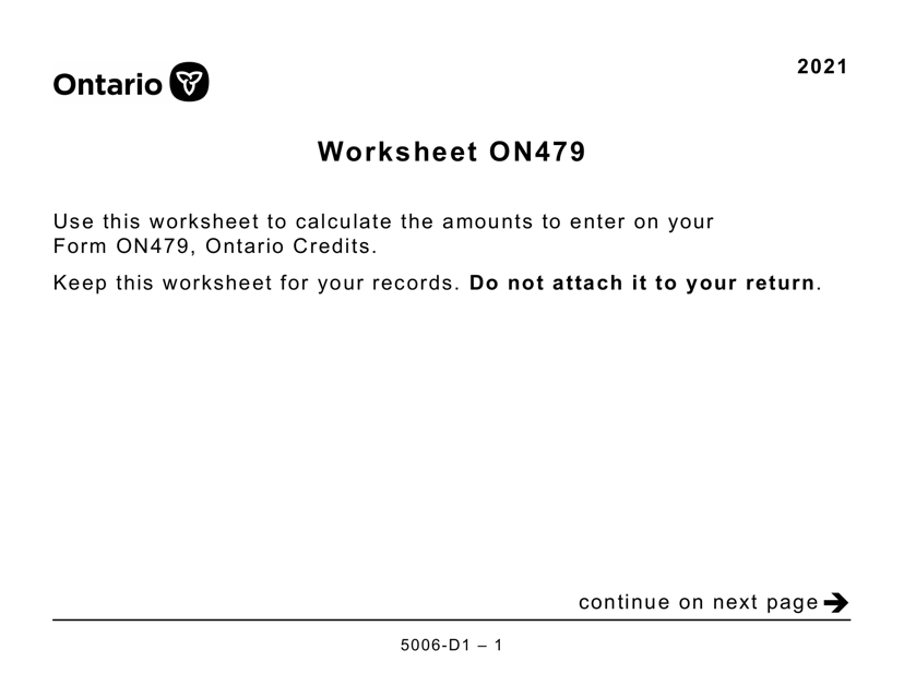 Form 5006-D1 Worksheet ON479 2021 Printable Pdf