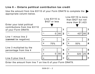 Form 5006-D1 Worksheet ON479 Ontario (Large Print) - Canada, Page 2