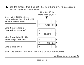 Form 5006-D1 Worksheet ON479 Ontario (Large Print) - Canada, Page 3