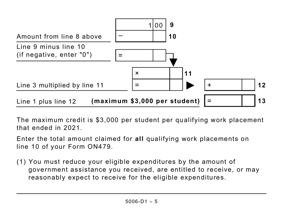 Form 5006-D1 Worksheet ON479 Ontario (Large Print) - Canada, Page 5