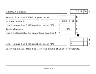 Form 5006-D Worksheet ON428 Ontario (Large Print) - Canada, Page 2