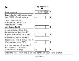 Form 5006-D Worksheet ON428 Ontario (Large Print) - Canada, Page 4